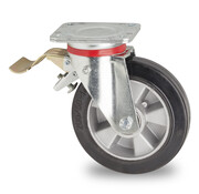 swivel castor with brake, Ø 125 mm, elasticated rubber tyre, 250KG