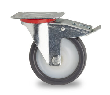 zwenkwiel met rem, Ø 125mm, gespoten polyurethaan, 250KG