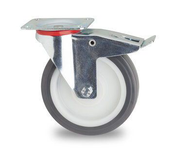 zwenkwiel met rem, Ø 200mm, gespoten polyurethaan, 300KG