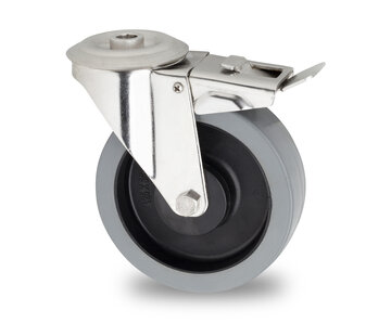 Zwenkwiel met rem, Ø 100mm, gevoerde elastische rubberband, 150KG