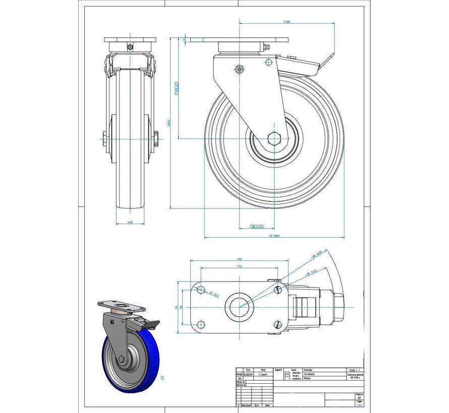 AGV self-aligning castor wheel stainless steel Ø 200 mm