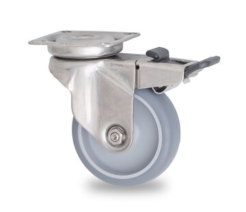 swivel castor with brake, Ø 75 mm, grey non-marking thermoplastic rubber tyre, 60KG