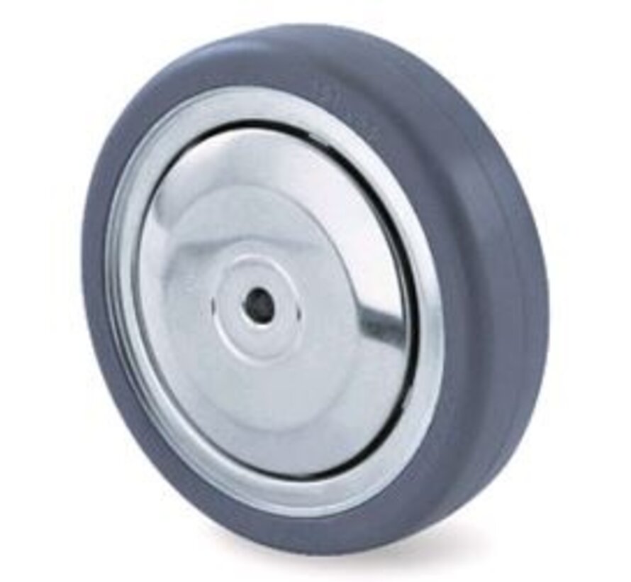 Wheel Ø100mm Grey tread, Ball bearing with metal thread guards