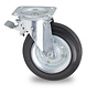 Waste bin swivel castor with brake, Ø 200mm, black rubber tyre, 200KG