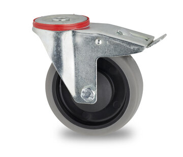 swivel castor with brake, Ø 125 mm, grey non-marking thermoplastic rubber tyre, 160KG