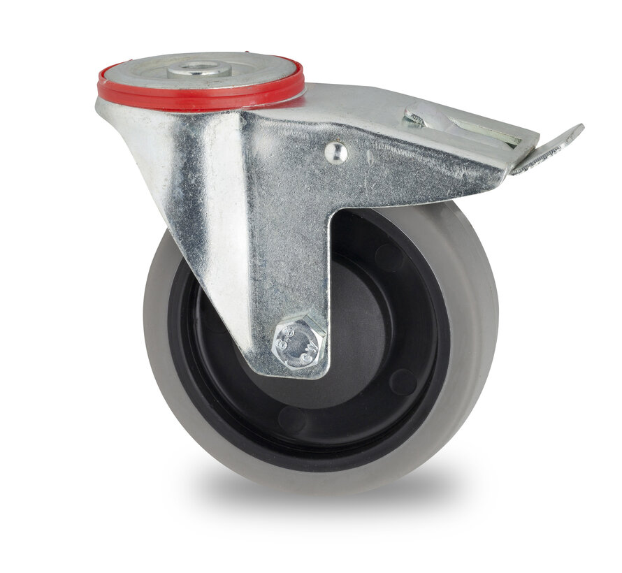 swivel castor with brake, Ø 125 mm, grey non-marking thermoplastic rubber tyre, 160KG