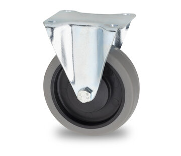 Fixed-wheel castor, Ø 125 mm, grey non-marking thermoplastic rubber tyre, 160KG