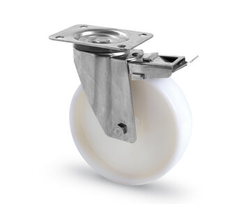 zwenkwiel met rem, Ø 80mm, geheel polyamide (PA6) wiel, 120KG