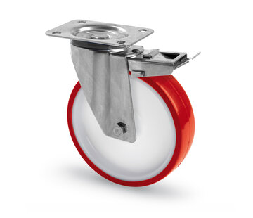 zwenkwiel met rem, Ø 100mm, gespoten polyurethaan, 150KG