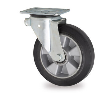 zwenkwiel, Ø 125mm, elastische rubberband, 250KG