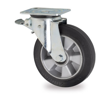 zwenkwiel met rem, Ø 200mm, elastische rubberband, 400KG