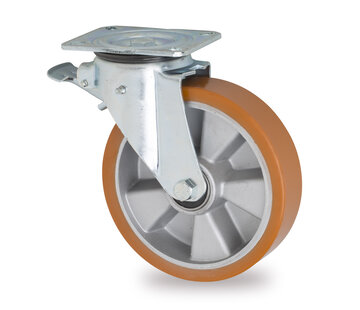 swivel castor with brake, Ø 125 mm, vulcanised polyurethane tyre, 400KG