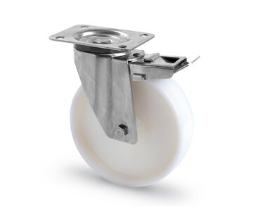 zwenkwiel met rem, Ø 125mm, geheel polyamide (PA6) wiel, 170KG