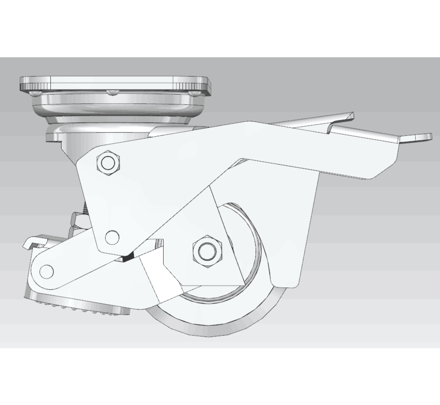 RVS Hef-zwenkwiel met stelvoet polyamide wiel