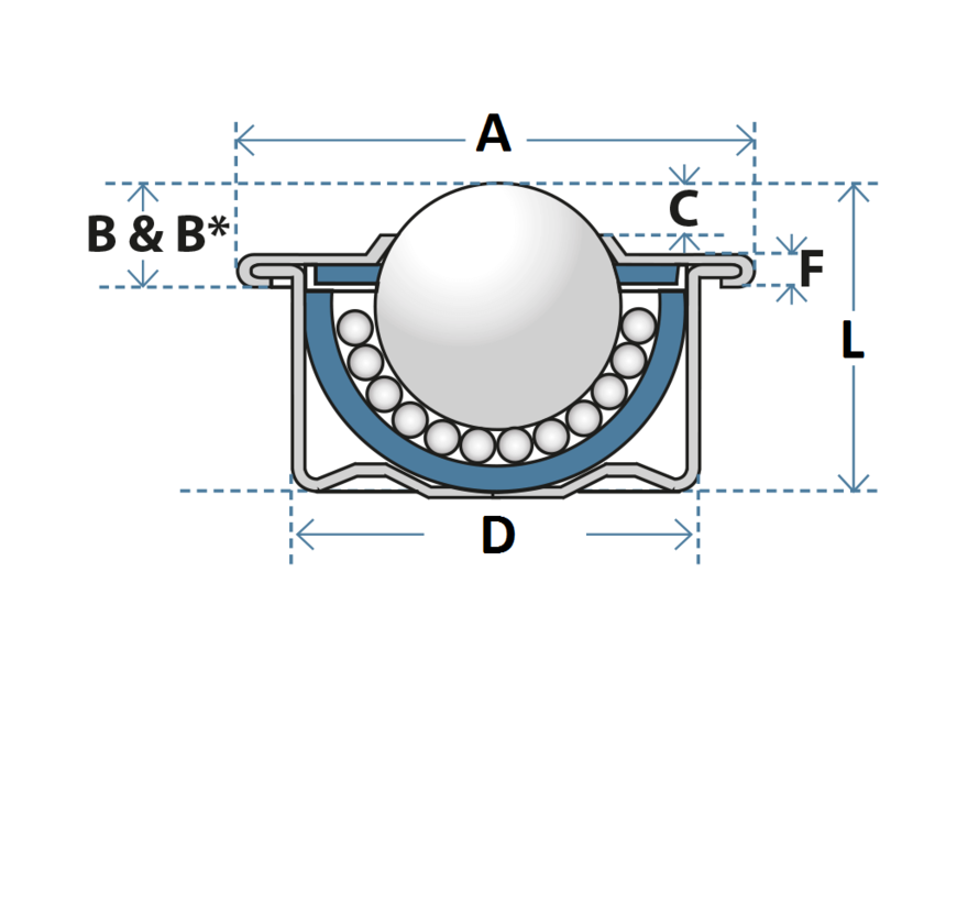 Kogelpot staal 15mm, 60 kg