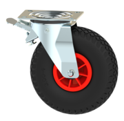 Swivel caster with brake, Ø 260mm, pneumatic tyre block profile, 150KG