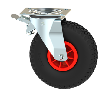 Swivel caster with brake, Ø 260mm, pneumatic tyre block profile, 150KG