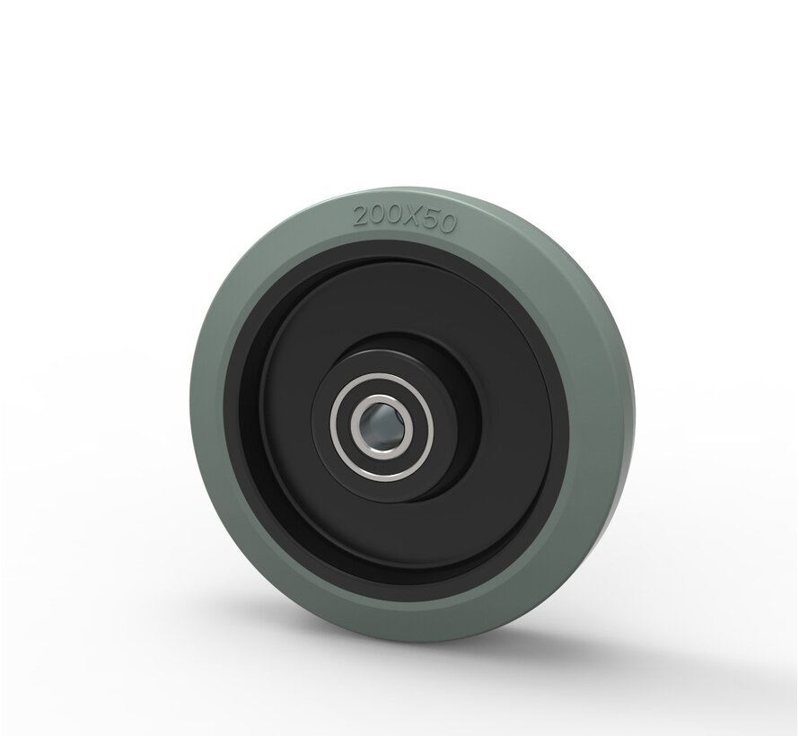 Wiel, Ø 200mm, gevulkaniseerd grijs elastisch rubber band 400KG