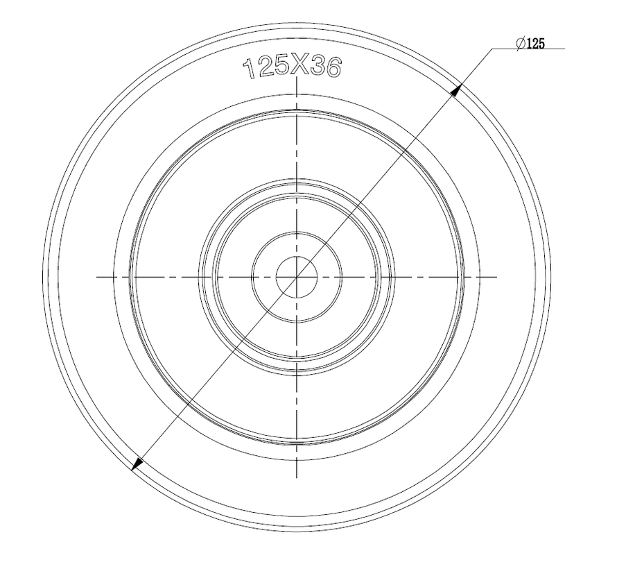 Wheel, Ø 125mm, vulcanised blue elastic rubber tyre with plastic threaded caps 200KG