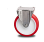 Stainless steel fixed castor, Ø150, painted polyurethane, roller bearing, 400kg.