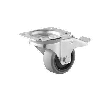 swivel castor with brake, Ø 80, grey non-marking thermoplastic rubber tyre, 100KG
