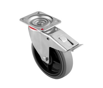 swivel castor with brake, Ø 200, grey non-marking thermoplastic rubber tyre, 250KG