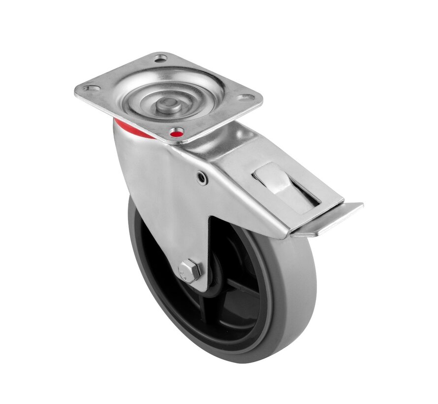 swivel castor with brake, Ø 200, grey non-marking thermoplastic rubber tyre, 250KG