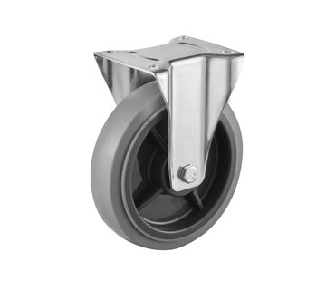 Fixed-wheel castor, Ø 200, grey non-marking thermoplastic rubber tyre, 250KG