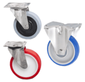 Stainless steel swivel and fixed-wheel castors