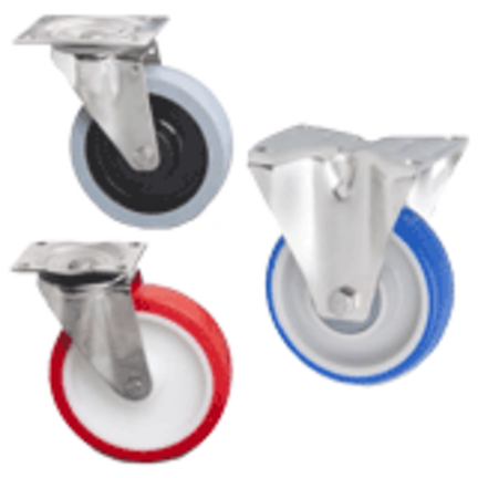 Stainless steel swivel and fixed-wheel castors