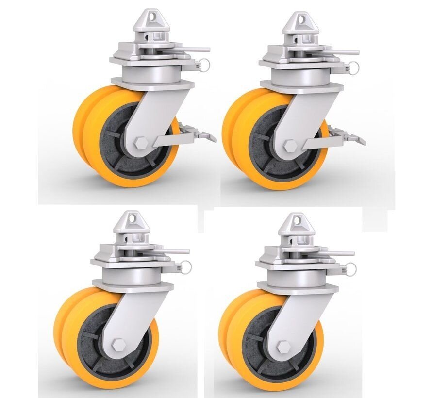 4 x castor wheels with twistlock fitting, BRAKES and Directional-lock for mobile shipping container to fit on corner castings