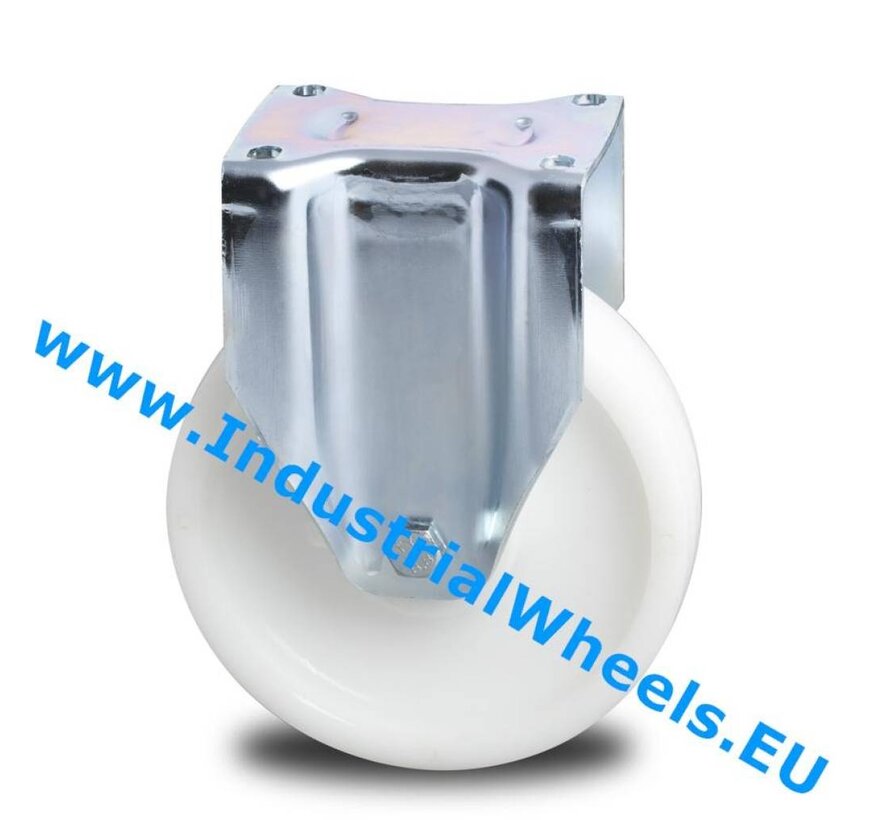 Heavy duty Fixed caster from pressed steel, plate fitting, Polyamide wheel, precision ball bearing, Wheel-Ø 200mm, 1000KG