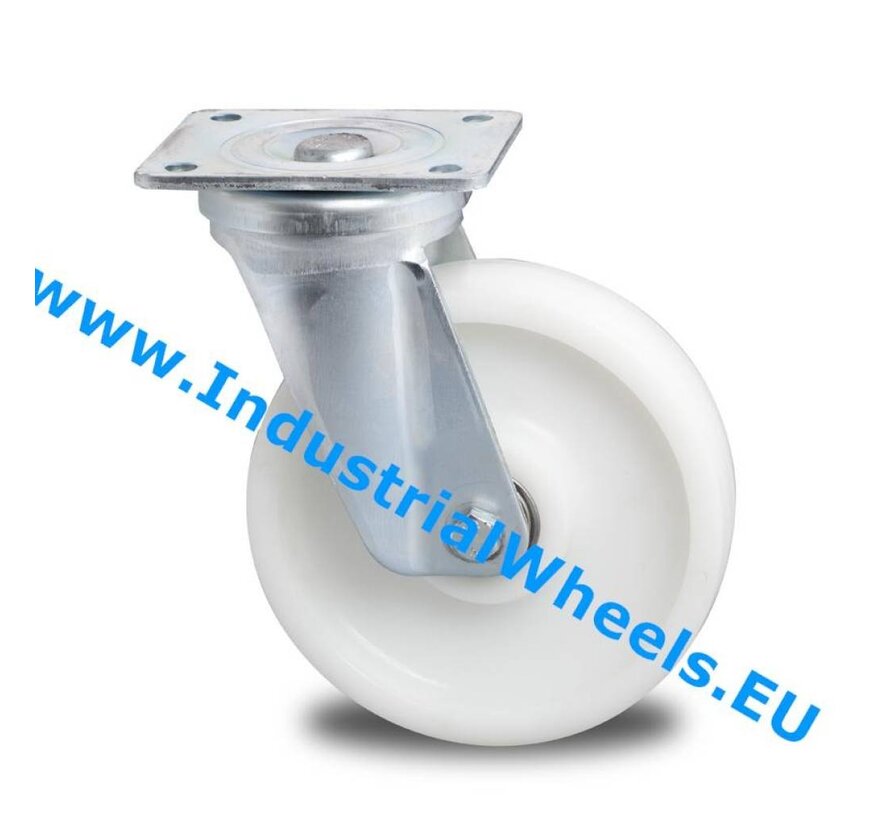 Heavy duty Swivel caster from pressed steel, plate fitting, Polyamide wheel, precision ball bearing, Wheel-Ø 200mm, 1000KG