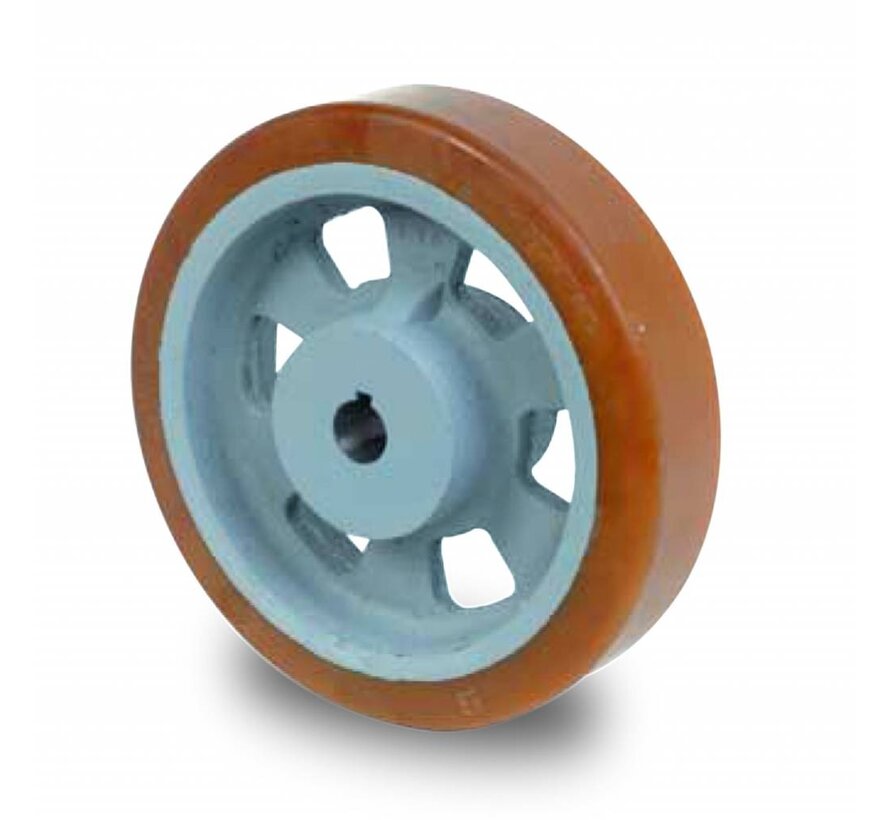 zwaarlast aandrijfwiel Vulkollan® Covestro loopvlak gietijzeren kern, boring H7 spiebaan volgens DIN 6885 JS9, Wiel-Ø 125mm, 2500KG
