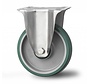 stainless steel fixed castor from stainless steel pressed, plate fitting, injected polyurethane, plain bearing, Wheel-Ø 100mm, 150KG