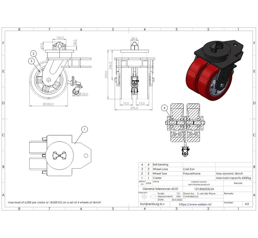 18.000 KG ISO container corner castor set of 4 swivel castors