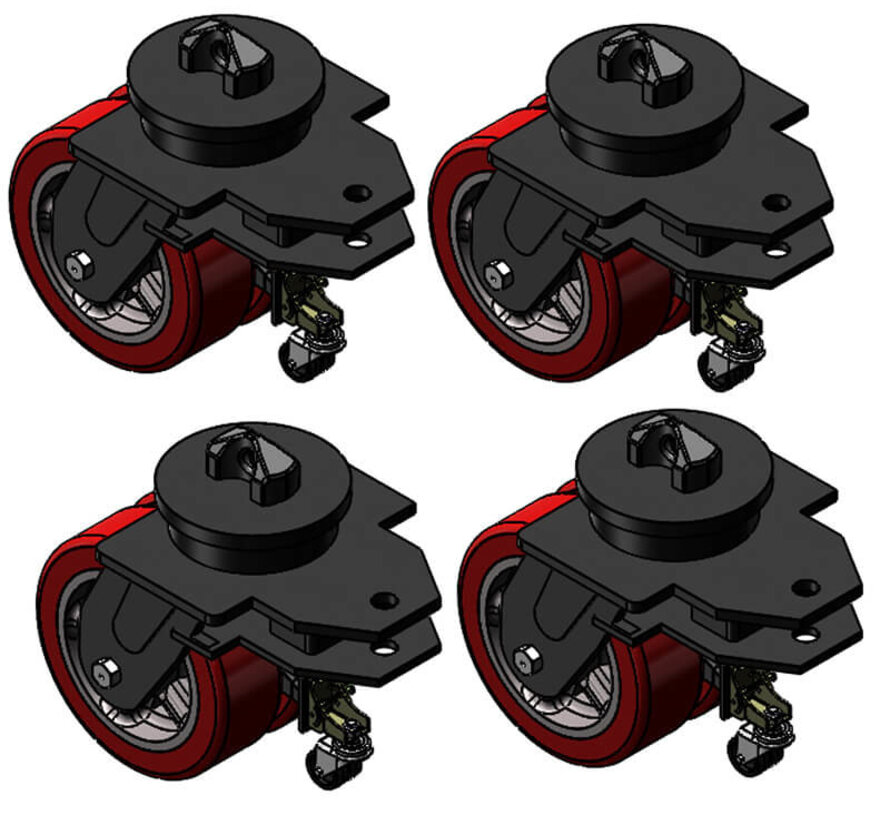 4 x castor wheels with twistlock fitting, for mobile shipping container to fit on corner castings