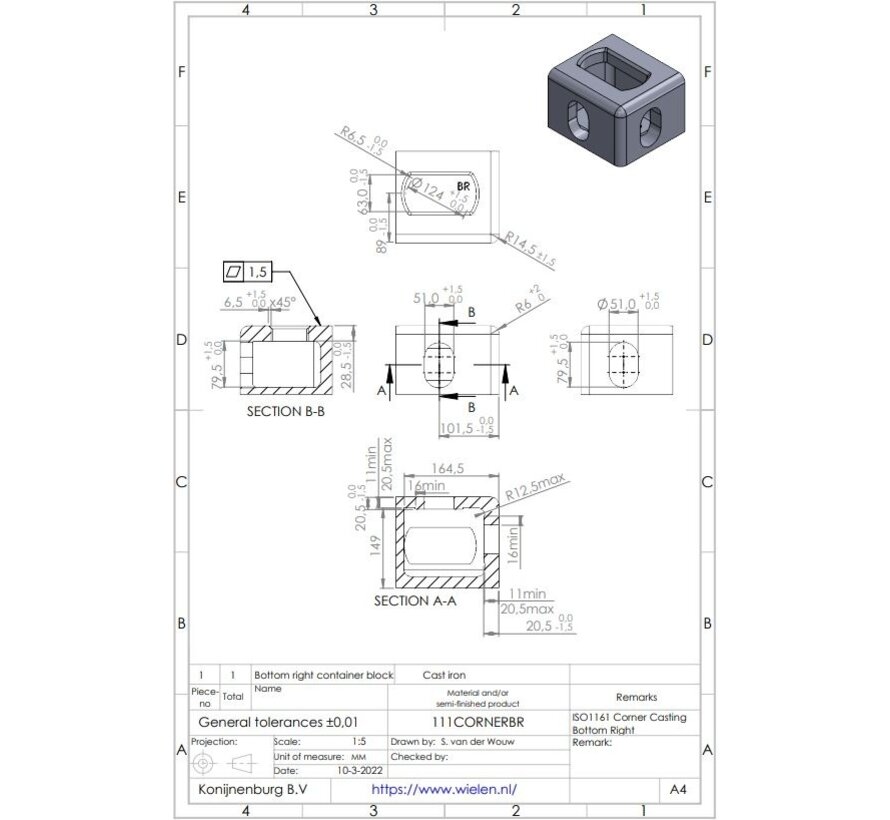 Corner Castings ISO 1161 for twist lock BOTTOM RIGHT