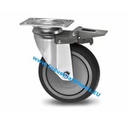 Swivel caster with brake, Ø 80mm, thermoplastic rubber grey non-marking, 100KG