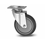 Institutional Swivel caster from pressed steel, plate fitting, thermoplastic rubber grey non-marking, precision ball bearing, Wheel-Ø 125mm, 100KG