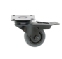 Black apparatus swivel caster with brake from pressed steel, plate fitting, thermoplastic rubber grey non-marking, precision ball bearing, Wheel-Ø 50mm, 50KG
