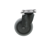 Black swivel caster, Ø 75mm, thermoplastic rubber grey non-marking, 75KG