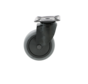Black apparatus swivel caster from pressed steel, plate fitting, thermoplastic rubber grey non-marking, precision ball bearing, Wheel-Ø 75mm, 75KG