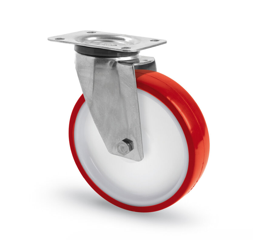 Stainless Steel Swivel Castor Ø160mm with Injected Polyurethane Wheel – Durable, Reliable, and Built for Industrial Use with 300kg Load Capacity