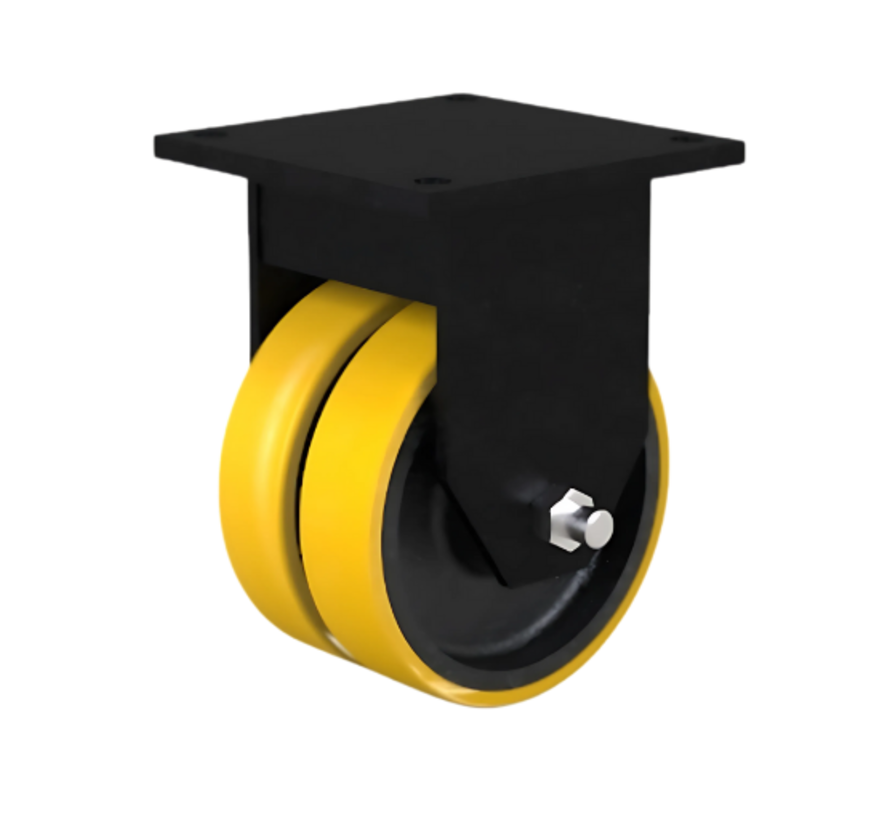 Heavy duty Fixed caster from Welded steel housing, plate fitting, Vulcanized Polyurethane tread, precision ball bearing, Wheel-Ø 400mm, 6000KG
