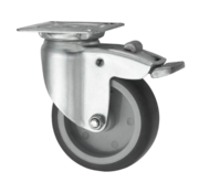 swivel castor with brake, Ø 75 mm, grey non-marking thermoplastic rubber tyre, 50KG
