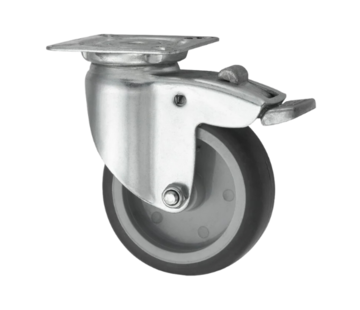 swivel castor with brake, Ø 75 mm, grey non-marking thermoplastic rubber tyre, 50KG