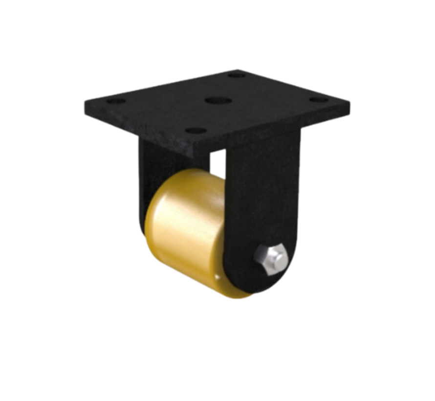 Heavy duty Fixed caster from Welded steel housing, plate fitting, Vulcanized Polyurethane tread, precision ball bearing, Wheel-Ø 70mm, 500KG