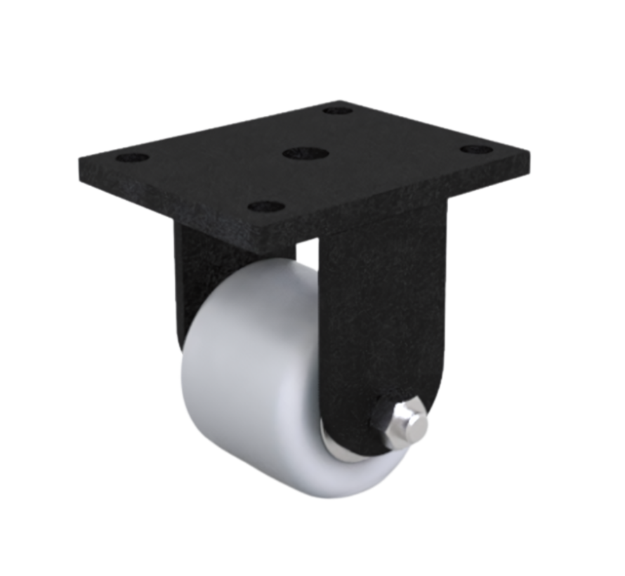 Heavy duty Fixed caster from Welded steel housing, plate fitting, Polyamide wheel, precision ball bearing, Wheel-Ø 82mm, 750KG