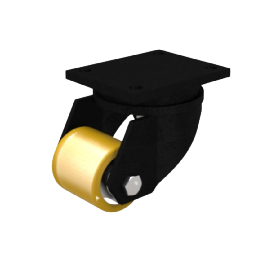 Heavy duty Swivel caster from Welded steel housing, plate fitting, Vulcanized Polyurethane tread, precision ball bearing, Wheel-Ø 70mm, 500KG